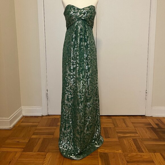 Nicole Miller Green & Silver Strapless Gown NWT - Picture 1 of 11